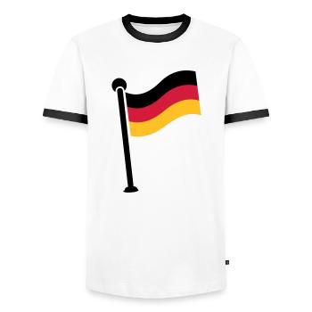 Gehisste Deutschlandfahne / German Flag (3c) - Männer Kontrast-T-Shirt - Weiß/Schwarz - Vorne - AI Model Female 172 light (172cm) & AI Model Male 178 dark (178cm)