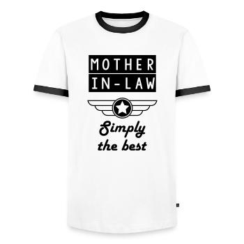 Beau-père belle-mère belle fille beau fils - T-shirt contrasté Homme - blanc/noir - Devant - AI Model Female 172 light (172cm) & AI Model Male 178 dark (178cm)