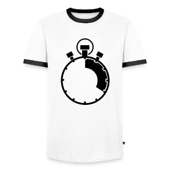 stoppuhr_01 - Männer Kontrast-T-Shirt - Weiß/Schwarz - Vorne - AI Model Female 172 light (172cm) & AI Model Male 178 dark (178cm)
