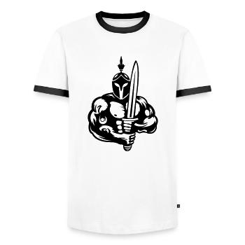 spartaner_001 - T-shirt contrasté Homme - blanc/noir - Devant - AI Model Female 172 light (172cm) & AI Model Male 178 dark (178cm)