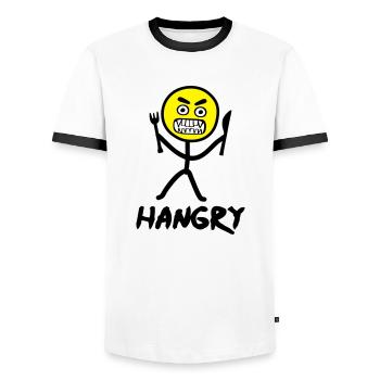 Hangry emoji stickfigure - Men's Ringer Shirt - white/black - Front - AI Model Female 172 light (172cm) & AI Model Male 178 dark (178cm)