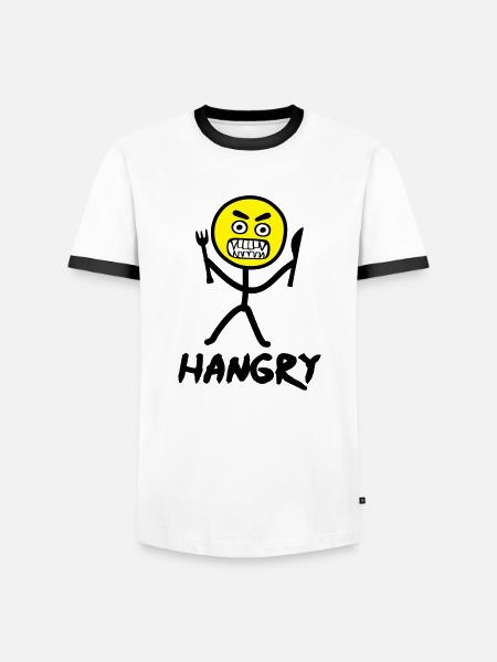 Hungriges Emoji Strichmännchen - Männer Kontrast-T-Shirt - Weiß/Schwarz