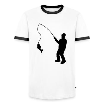 Fisherman with fishing rod and fish - Men's Ringer Shirt - white/black - Front - AI Model Female 172 light (172cm) & AI Model Male 178 dark (178cm)