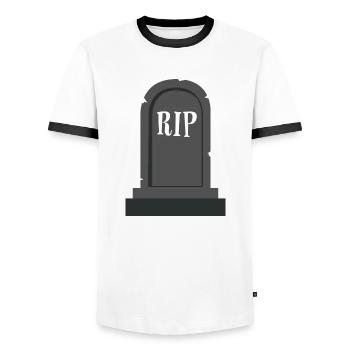 Grabstein RIP Halloween - Männer Kontrast-T-Shirt - Weiß/Schwarz - Vorne - AI Model Female 172 light (172cm) & AI Model Male 178 dark (178cm)