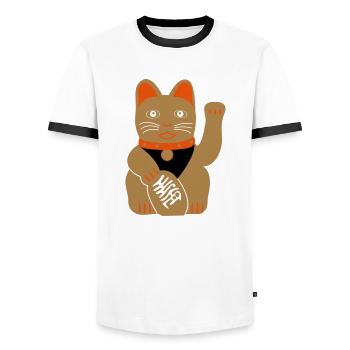 Winkekatze - Männer Kontrast-T-Shirt - Weiß/Schwarz - Vorne - AI Model Female 172 light (172cm) & AI Model Male 178 dark (178cm)