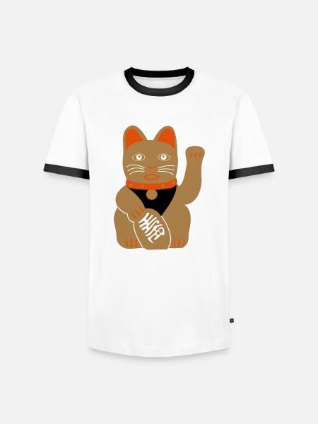 Waving cat - Men's Ringer Shirt - white/black