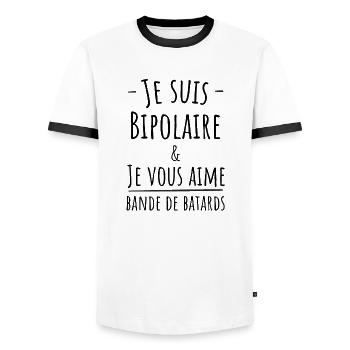 Je suis bipolaire et je vous aime bande de bâtards - T-shirt contrasté Homme - blanc/noir - Devant - AI Model Female 172 light (172cm) & AI Model Male 178 dark (178cm)