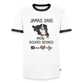 Jamais sans mon bouvier bernois. Humour chien. - T-shirt contrasté Homme - blanc/noir - Devant - AI Model Female 172 light (172cm) & AI Model Male 178 dark (178cm)
