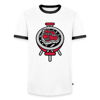 Kleiner Grill Steak BBQ - Männer Kontrast-T-Shirt - Weiß/Schwarz - Vorne - AI Model Female 172 light (172cm) & AI Model Male 178 dark (178cm)