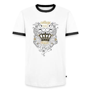 College - Men's Ringer Shirt - white/black - Front - AI Model Female 172 light (172cm) & AI Model Male 178 dark (178cm)