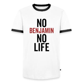 Kein Benjamin Kein Leben - Männer Kontrast-T-Shirt - Weiß/Schwarz - Vorne - AI Model Female 172 light (172cm) & AI Model Male 178 dark (178cm)