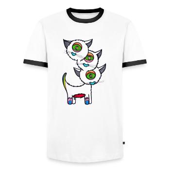 Drei Katzen - Männer Kontrast-T-Shirt - Weiß/Schwarz - Vorne - AI Model Female 172 light (172cm) & AI Model Male 178 dark (178cm)