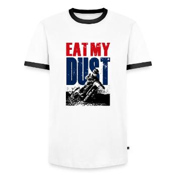 EAT MY DUST DIRT BIKE - Men's Ringer Shirt - white/black - Front - AI Model Female 172 light (172cm) & AI Model Male 178 dark (178cm)