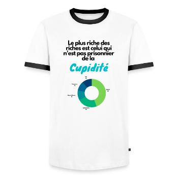 cupidité riche - T-shirt contrasté Homme - blanc/noir - Devant - AI Model Female 172 light (172cm) & AI Model Male 178 dark (178cm)