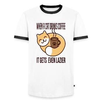 When a cat drinks coffee it gets even lazier - Men's Ringer Shirt - white/black - Front - AI Model Female 172 light (172cm) & AI Model Male 178 dark (178cm)