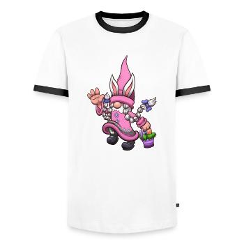 Female Hopping Easter Gnome With Basket - Men's Ringer Shirt - white/black - Front - AI Model Female 172 light (172cm) & AI Model Male 178 dark (178cm)