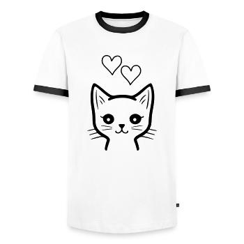 katze liebe - Männer Kontrast-T-Shirt - Weiß/Schwarz - Vorne - AI Model Female 172 light (172cm) & AI Model Male 178 dark (178cm)