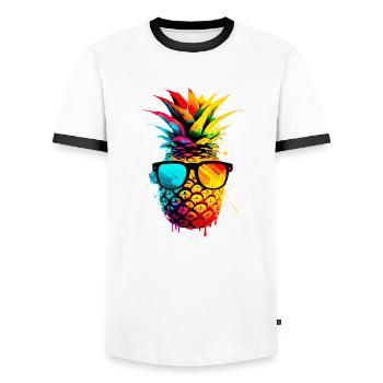 Colorful funky pineapple - Men's Ringer Shirt - white/black - Front - AI Model Female 172 light (172cm) & AI Model Male 178 dark (178cm)