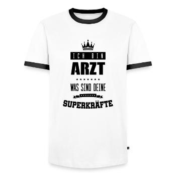 arzt superkräfte - Männer Kontrast-T-Shirt - Weiß/Schwarz - Vorne - AI Model Female 172 light (172cm) & AI Model Male 178 dark (178cm)