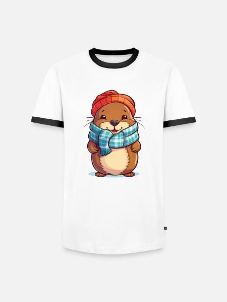 Vintermagi med nuttet bæver - Herre kontrast-T-shirt - hvid/sort