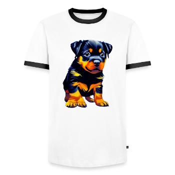 Puppy Rottweiler Dog Rottweiler Puppy Dogs - Men's Ringer Shirt - white/black - Front - AI Model Female 172 light (172cm) & AI Model Male 178 dark (178cm)