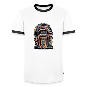 Juke box des années 70 n°2 - T-shirt contrasté Homme - blanc/noir - Devant - AI Model Female 172 light (172cm) & AI Model Male 178 dark (178cm)