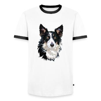 chien border collie - T-shirt contrasté Homme - blanc/noir - Devant - AI Model Female 172 light (172cm) & AI Model Male 178 dark (178cm)