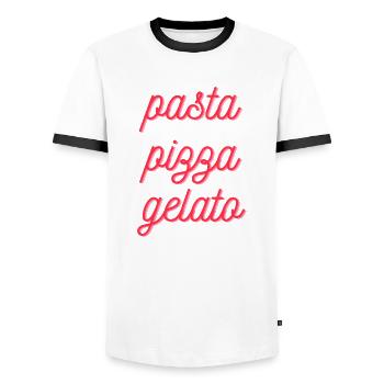 Pizza Pasta Gelato – Italian Food TypographyDesign - Men's Ringer Shirt - white/black - Front - AI Model Female 172 light (172cm) & AI Model Male 178 dark (178cm)