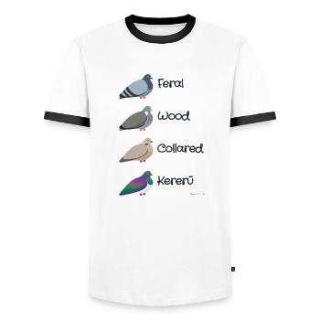 Die vier Taubenfreunde - Pigeon Friends - Männer Kontrast-T-Shirt - Weiß/Schwarz - Vorne - AI Model Female 172 light (172cm) & AI Model Male 178 dark (178cm)