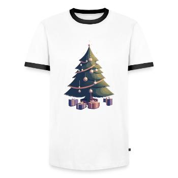 Glowing Christmas Tree - Men's Ringer Shirt - white/black - Front - AI Model Female 172 light (172cm) & AI Model Male 178 dark (178cm)