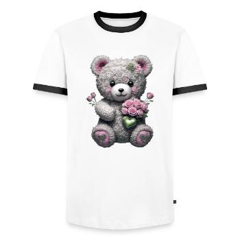 Ours en peluche avec des roses - T-shirt contrasté Homme - blanc/noir - Devant - AI Model Female 172 light (172cm) & AI Model Male 178 dark (178cm)