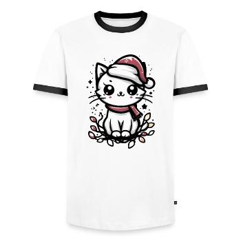 Cute Christmas Cat Santa Hat Christmas Lights - Men's Ringer Shirt - white/black - Front - AI Model Female 172 light (172cm) & AI Model Male 178 dark (178cm)