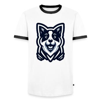 Levrette : Illustration d’un ami - T-shirt contrasté Homme - blanc/noir - Devant - AI Model Female 172 light (172cm) & AI Model Male 178 dark (178cm)