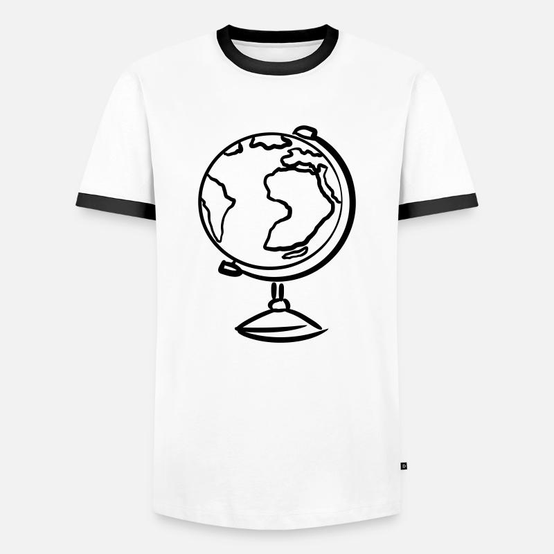 Globe, hand-drawn. Drawing. Geography - Men's Ringer Shirt - white/black