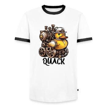 Gummiente / Badeente / Wasser / Badewanne - Männer Kontrast-T-Shirt - Weiß/Schwarz - Vorne - AI Model Female 172 light (172cm) & AI Model Male 178 dark (178cm)