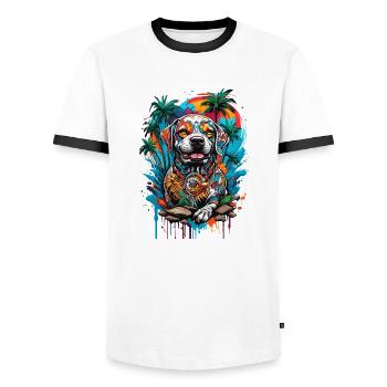 Tattoo / Tier / Kunst / cool / Comic / Hund - Männer Kontrast-T-Shirt - Weiß/Schwarz - Vorne - AI Model Female 172 light (172cm) & AI Model Male 178 dark (178cm)