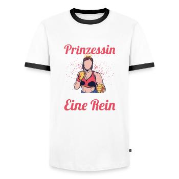 Even a princess punches you in the face. Boxer Box - Men's Ringer Shirt - white/black - Front - AI Model Female 172 light (172cm) & AI Model Male 178 dark (178cm)