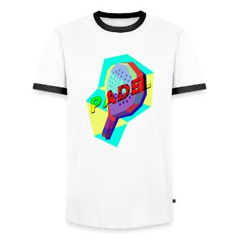 Raquette de padel Tennis Sport I Cadeau - T-shirt contrasté Homme - blanc/noir - Devant - AI Model Female 172 light (172cm) & AI Model Male 178 dark (178cm)