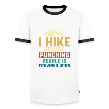 I Hike Because Punching People Is Frowned Upon Hik - Männer Kontrast-T-Shirt - Weiß/Schwarz - Vorne - AI Model Female 172 light (172cm) & AI Model Male 178 dark (178cm)