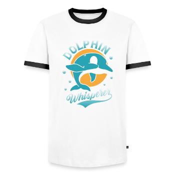 Dolphin Whisperer Marine Biology Beach Vacation - Men's Ringer Shirt - white/black - Front - AI Model Female 172 light (172cm) & AI Model Male 178 dark (178cm)