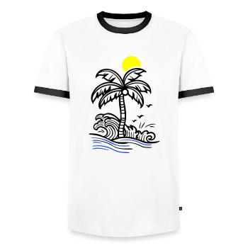 Palm Tree Holidays Beach Summer - Men's Ringer Shirt - white/black - Front - AI Model Female 172 light (172cm) & AI Model Male 178 dark (178cm)