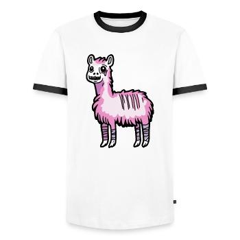 Alpaca Llama Halloween Comic Funny - Men's Ringer Shirt - white/black - Front - AI Model Female 172 light (172cm) & AI Model Male 178 dark (178cm)