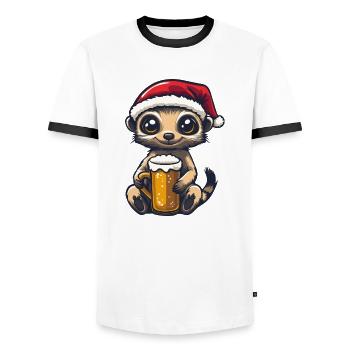 Erdmännchen Weihnachten Bier - Männer Kontrast-T-Shirt - Weiß/Schwarz - Vorne - AI Model Female 172 light (172cm) & AI Model Male 178 dark (178cm)