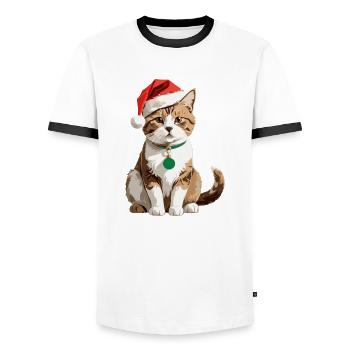 Cute Cat with Santa Hat - Men's Ringer Shirt - white/black - Front - AI Model Female 172 light (172cm) & AI Model Male 178 dark (178cm)