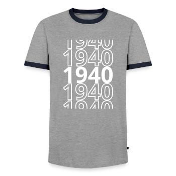 1940 1940 1940 - Men's Ringer Shirt - grey/navy  - Front - AI Model Female 172 light (172cm) & AI Model Male 178 light (178cm)