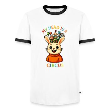 Ma tête est un cirque - T-shirt contrasté Homme - blanc/noir - Devant - AI Model Female 172 light (172cm) & AI Model Male 178 dark (178cm)