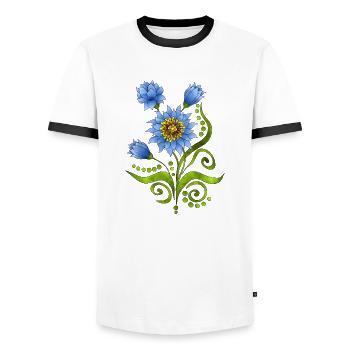 flowers - Men's Ringer Shirt - white/black - Front - AI Model Female 172 light (172cm) & AI Model Male 178 dark (178cm)
