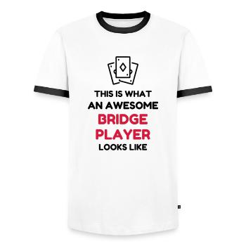bridge_lms36 - Men's Ringer Shirt - white/black - Front - AI Model Female 172 light (172cm) & AI Model Male 178 dark (178cm)