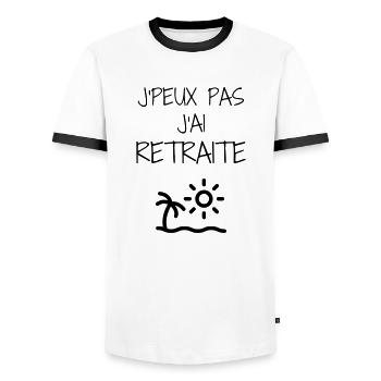 Ruhestand / Rentner / Rentnerin / Rente - Männer Kontrast-T-Shirt - Weiß/Schwarz - Vorne - AI Model Female 172 light (172cm) & AI Model Male 178 dark (178cm)