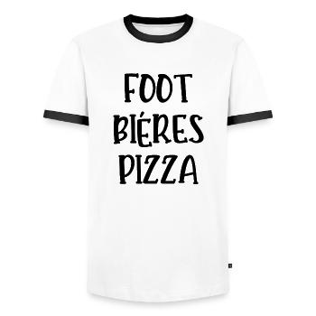 foot bières pizza - T-shirt contrasté Homme - blanc/noir - Devant - AI Model Female 172 light (172cm) & AI Model Male 178 dark (178cm)